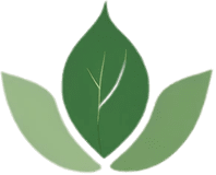 A simple green leaf logo with three stylized leaves.